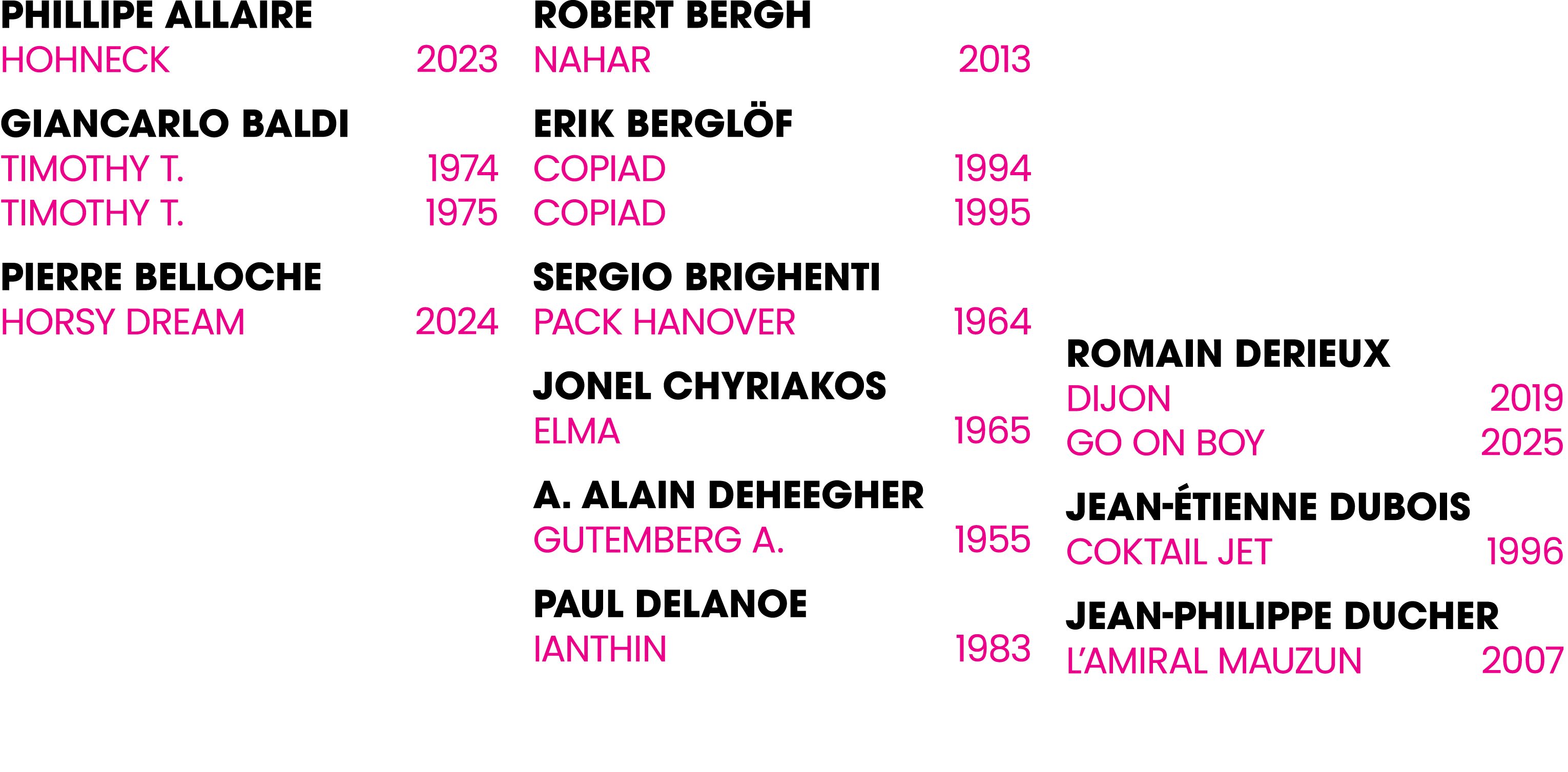 Phillipe Allaire Hohneck 2023 Giancarlo Baldi Timothy T. 1974 Timothy T. 1975 Pierre Belloche Horsy Dream 2024 Robert...